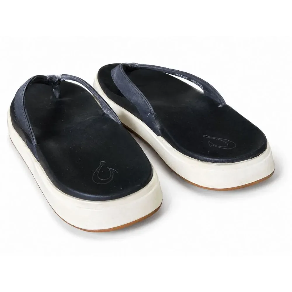 OluKai Nu‘a Pi‘o Sandals Black Womens Size 9 Nua Pio Thong Flip Flops Comfort